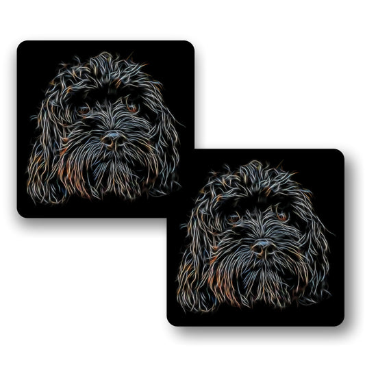 Black Cavapoo Coasters, Set of 2, with Stunning Fractal Art Design.