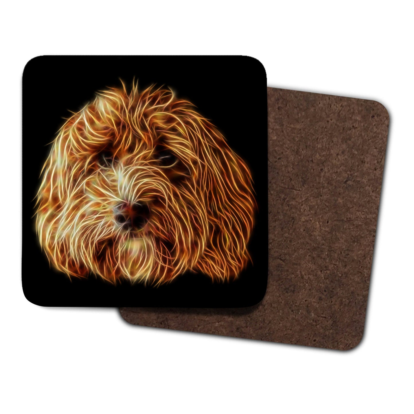 Red Cockapoo Coasters, Set of 2, with Stunning Fractal Art Design.