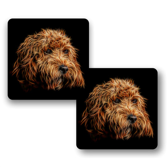 Red Cockapoo Coasters, Set of 2, with Stunning Fractal Art Design.