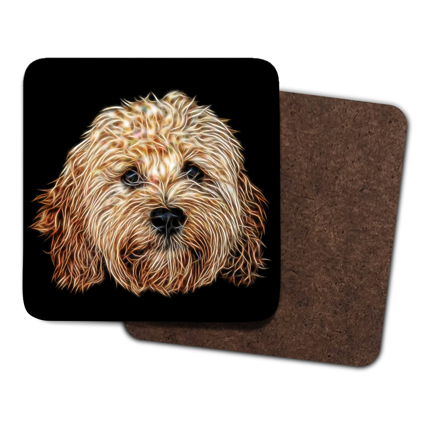 Apricot Cavapoo Coasters, Set of 2, with Stunning Fractal Art Design.
