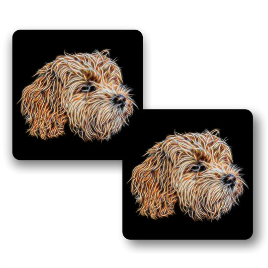 Apricot Cavapoo Coasters, Set of 2, with Stunning Fractal Art Design.