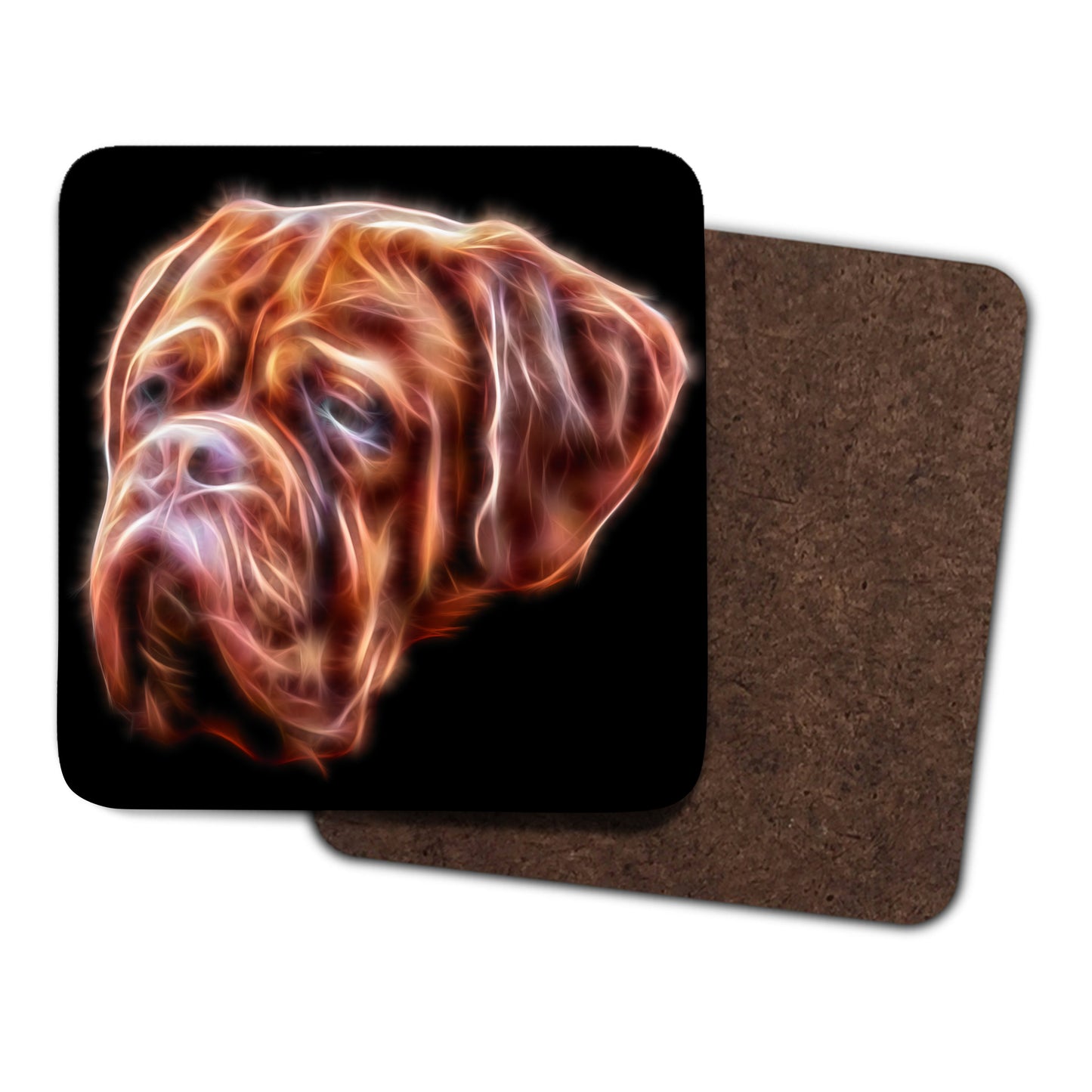 Dogue De Bordeaux Coasters, Set of 2, with Stunning Fractal Art Design.
