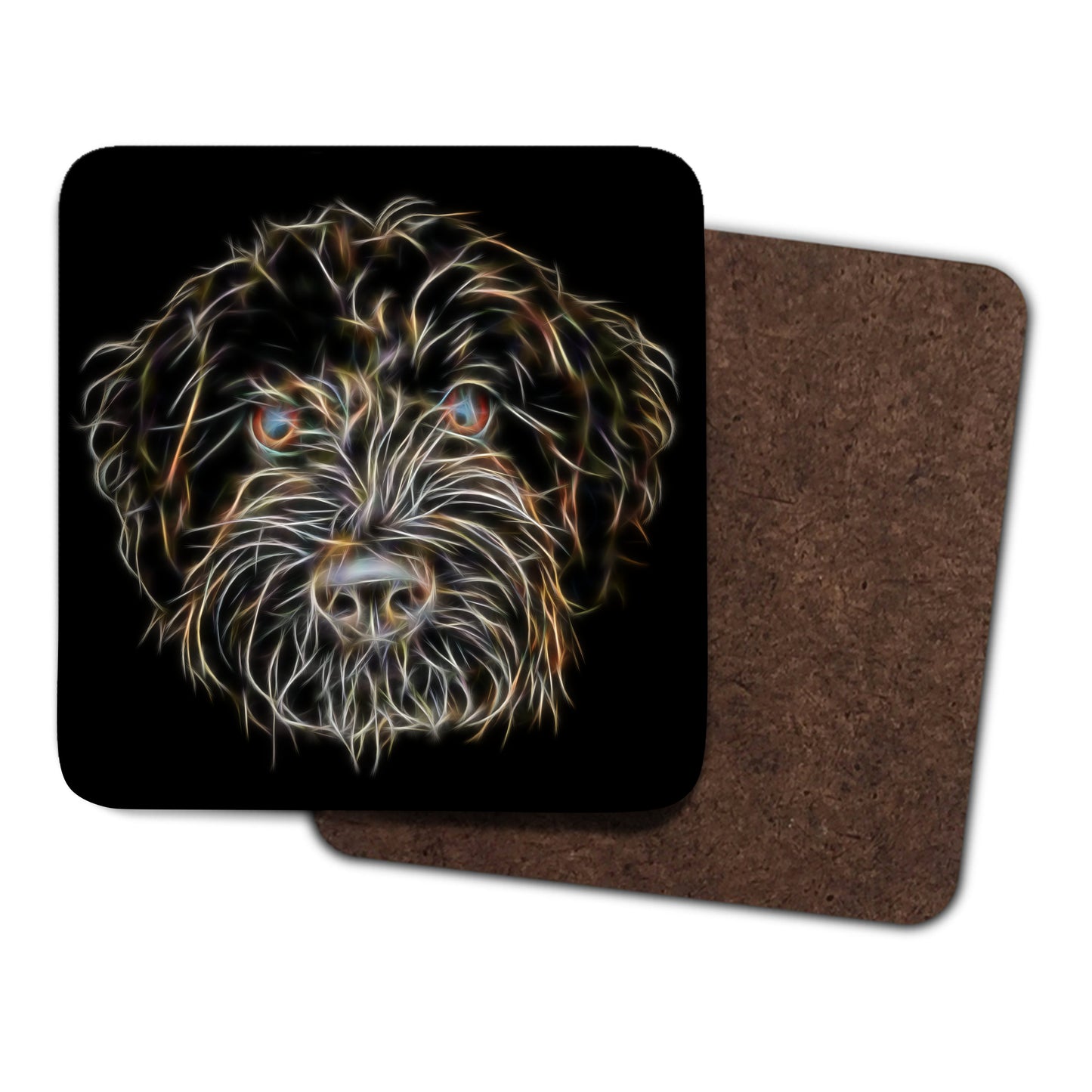 Black Labradoodle Coasters, Set of 2, with Stunning Fractal Art Design