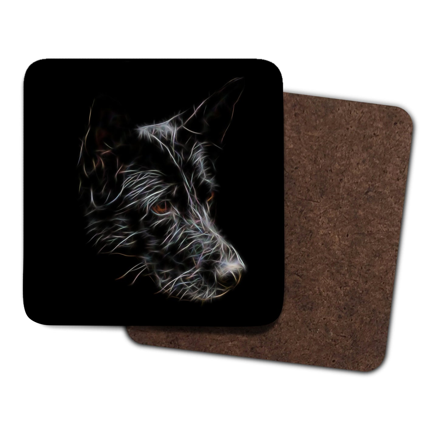 Black German Shepherd Coasters, Set of 2, with Stunning Fractal Art Design. Perfect Dog Lover Gift.