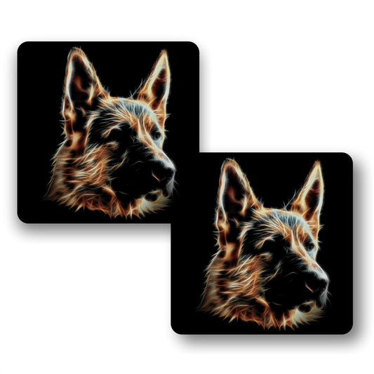 Black & Tan German Shepherd Coasters, Set of 2, with Stunning Fractal Art Design. Perfect Dog Lover Gift.