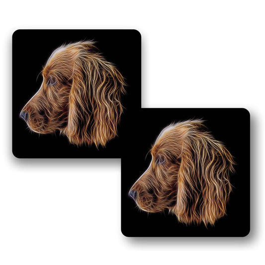 Red Working Cocker Spaniel Coasters, Set of 2, with Stunning Fractal Art Design.