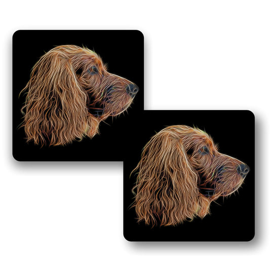 Red Working Cocker Spaniel Coasters, Set of 2, with Stunning Fractal Art Design.