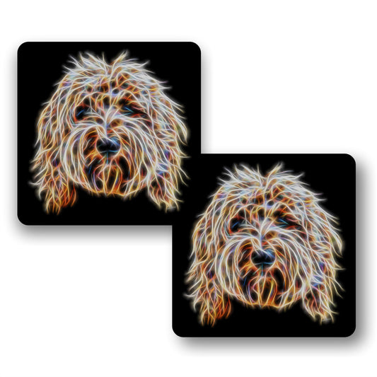 Gold Labradoodle Coasters, Set of 2, with Stunning Fractal Art Design