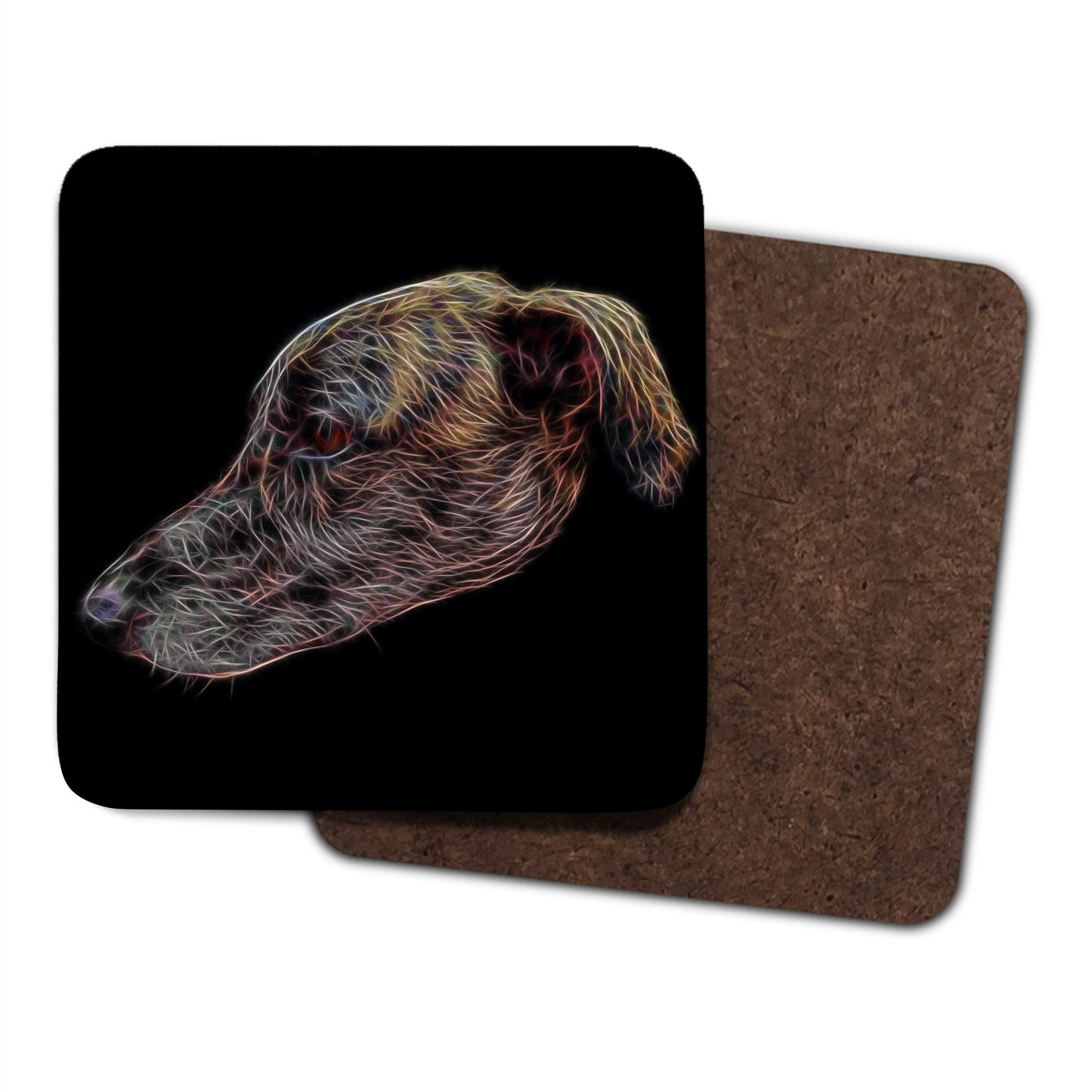 Brindle Lurcher Coasters, Set of 2, with Stunning Fractal Art Design.