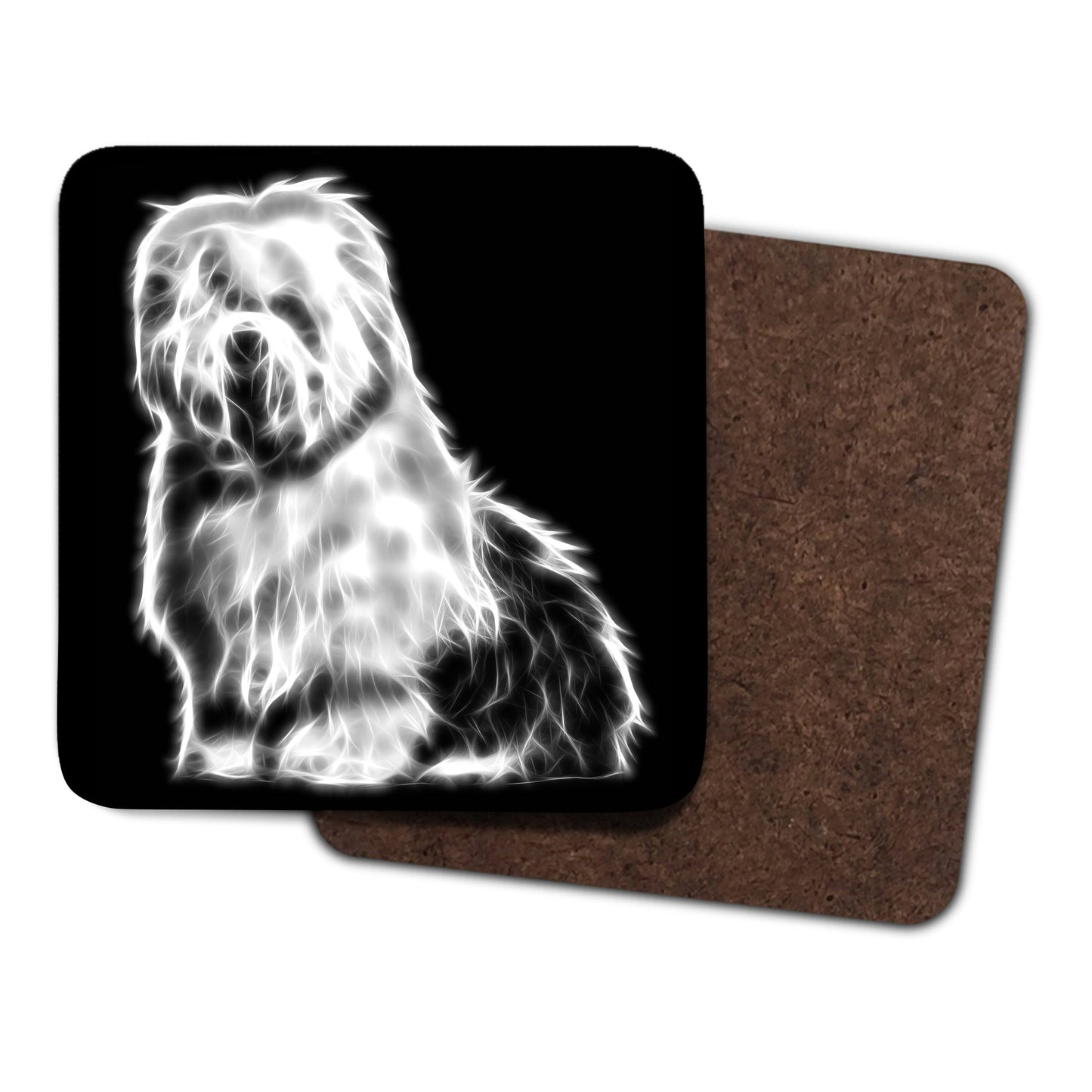 Old English Sheepdog Coasters, Set of 2, with Stunning Fractal Art Design.