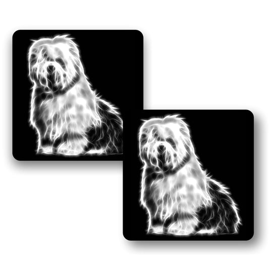 Old English Sheepdog Coasters, Set of 2, with Stunning Fractal Art Design.