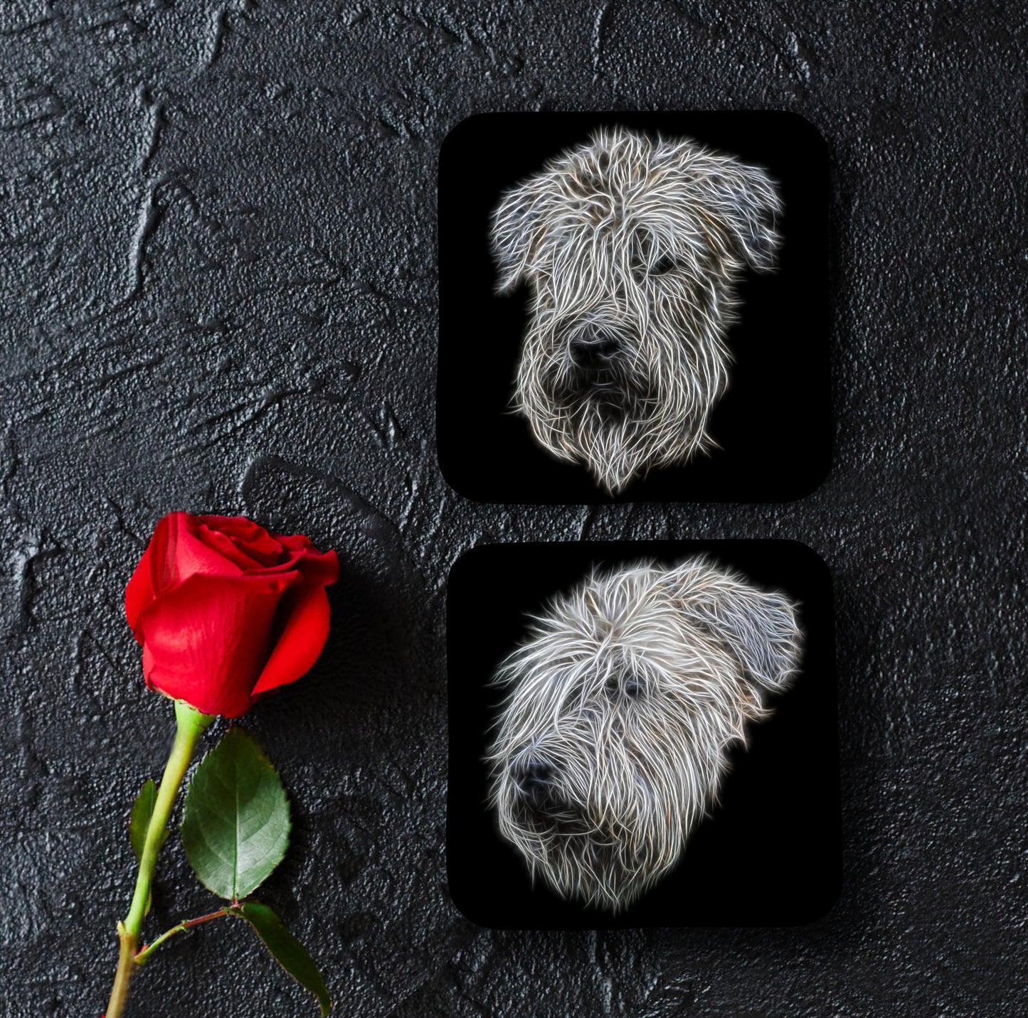 Wheaten Terrier Coasters, Set of 2, with Stunning Fractal Art Design.