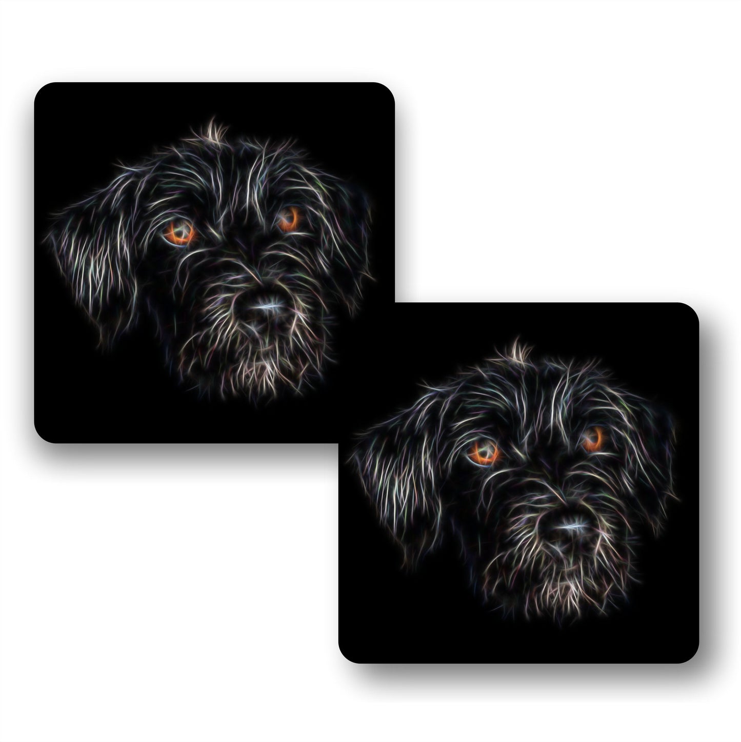 Black Jackapoo Coasters, Set of 2, with Stunning Fractal Art Design.