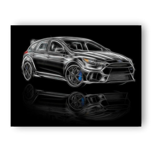 Ford Focus RS Print with Stunning Fractal Art Design. Various Sizes and colours blue, green, orange, black, grey, and white available