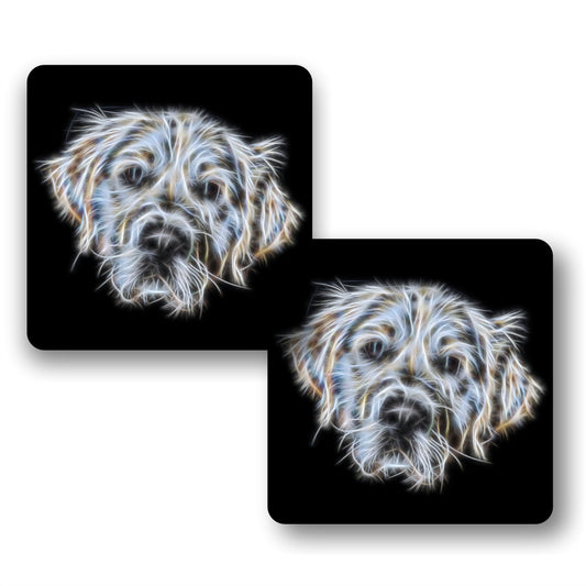 Golden Retriever Dog Coasters, Set of 2, with Stunning Fractal Art Design. Light Cream Golden Retriever