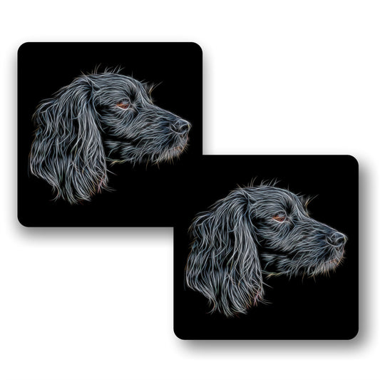 Black Working Cocker Spaniel Coasters, Set of 2, with Stunning Fractal Art Design.