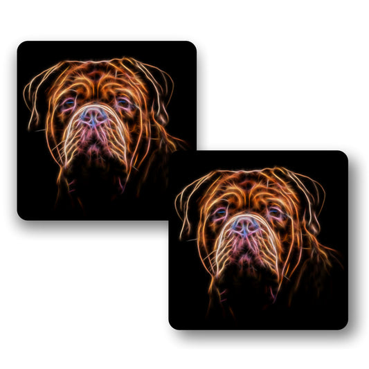 Dogue De Bordeaux Coasters, Set of 2, with Stunning Fractal Art Design.