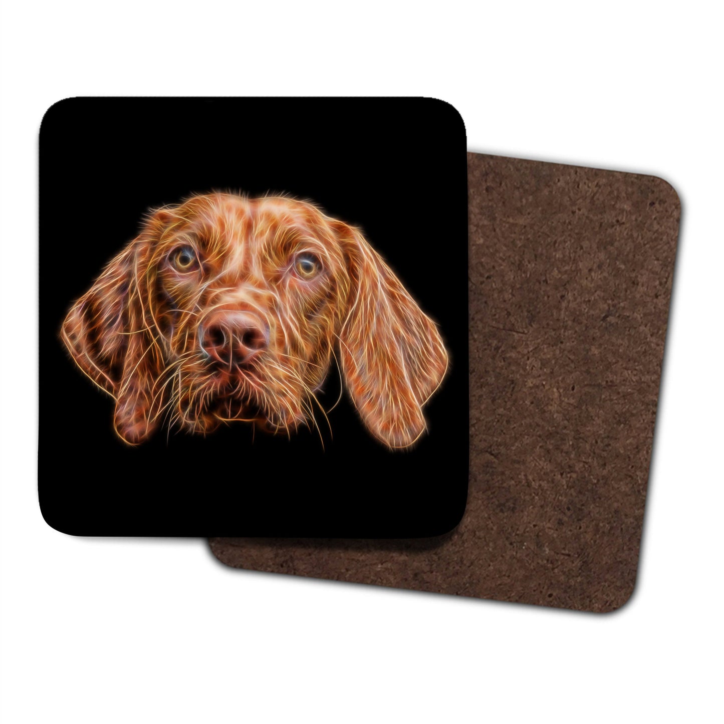Hungarian Vizsla Dog Coasters, Set of 2, with Stunning Fractal Art Design.
