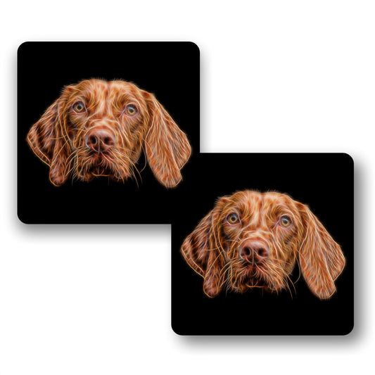 Hungarian Vizsla Dog Coasters, Set of 2, with Stunning Fractal Art Design.
