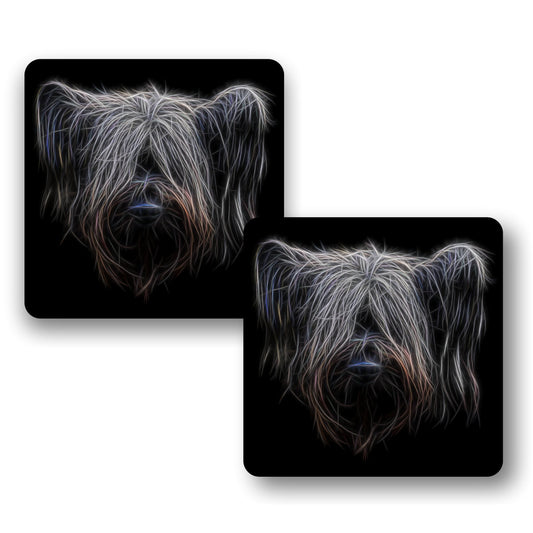 Skye Terrier Coasters, Set of 2, with Stunning Fractal Art Design.