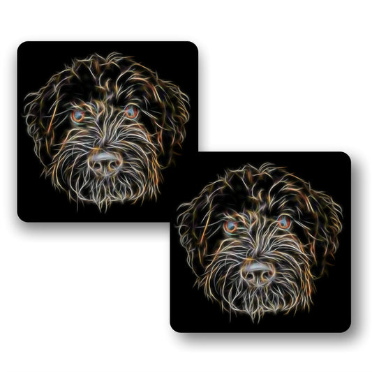 Black Labradoodle Coasters, Set of 2, with Stunning Fractal Art Design