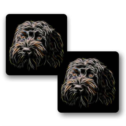 Black Labradoodle Coasters, Set of 2, with Stunning Fractal Art Design