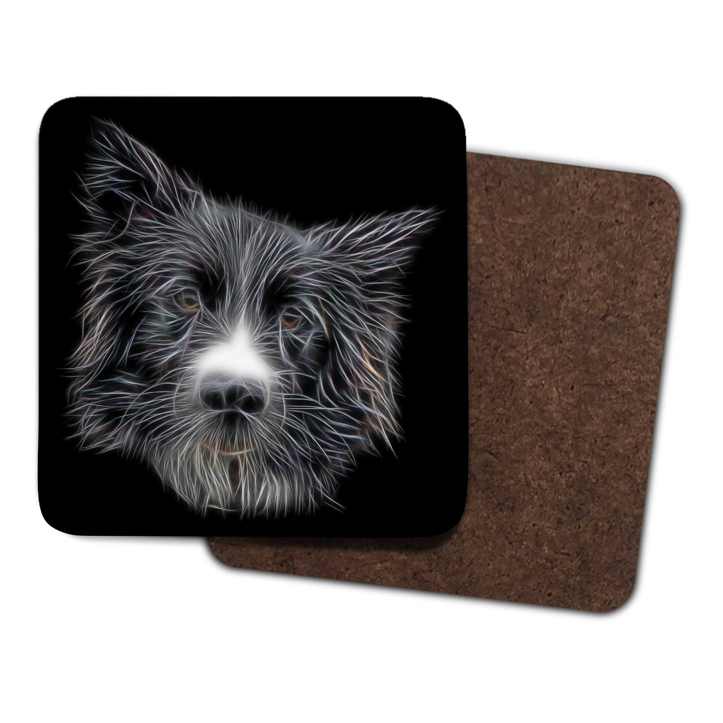 Border Collie Coasters, Set of 2, with Stunning Fractal Art Design. Perfect Border Collie Owner Gift.