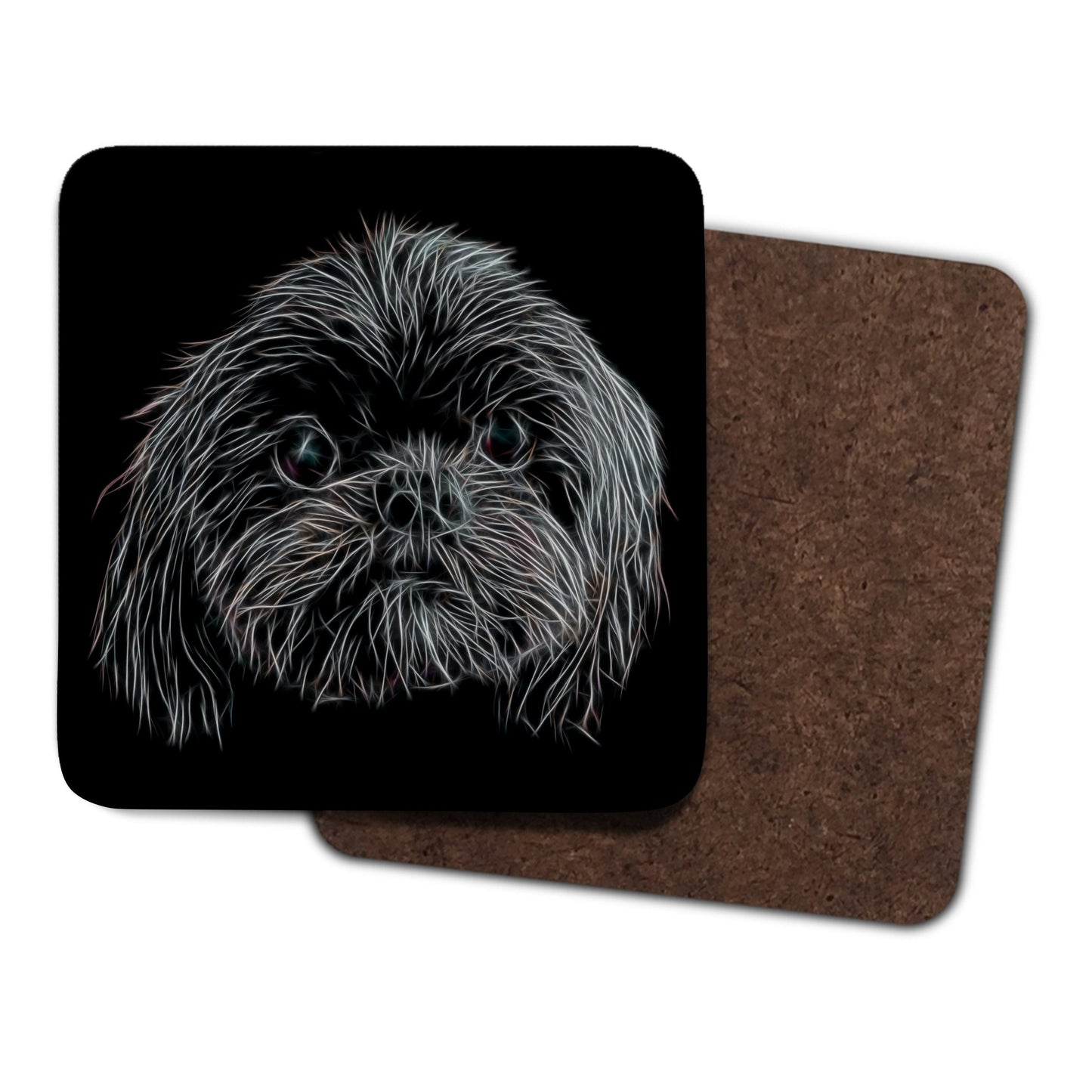 Black Shih Tzu Coasters, Set of 2, with Fractal Art Design, Perfect Shih Tzu Owner Gift