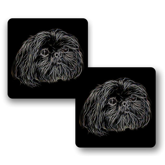 Black Shih Tzu Coasters, Set of 2, with Fractal Art Design, Perfect Shih Tzu Owner Gift