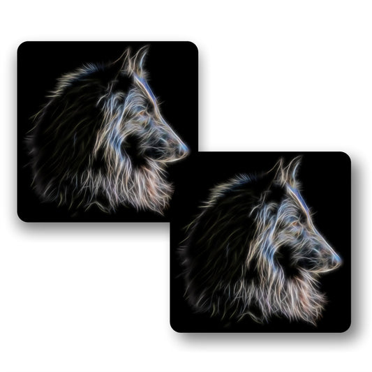 Belgian Shepherd Coasters, Set of 2, with Stunning Fractal Art Design. Belgian Groenendael
