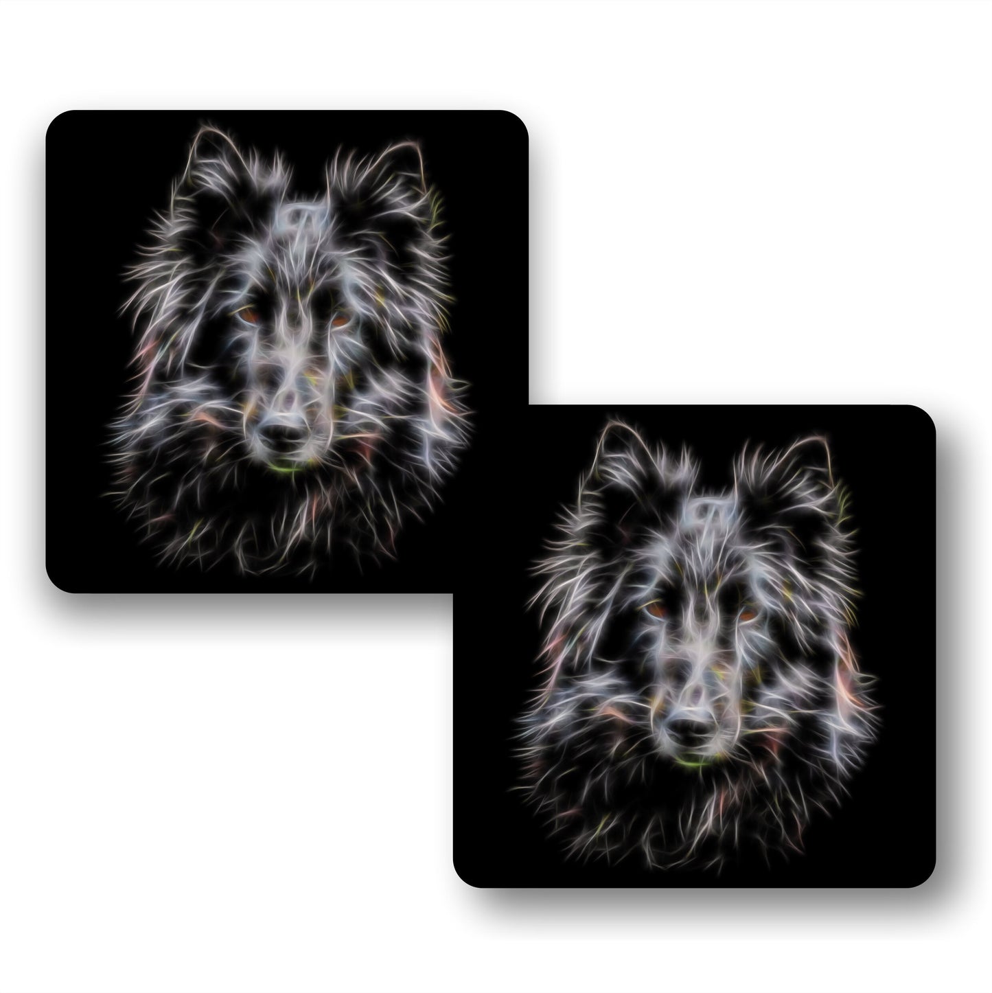 Belgian Shepherd Coasters, Set of 2, with Stunning Fractal Art Design. Belgian Groenendael