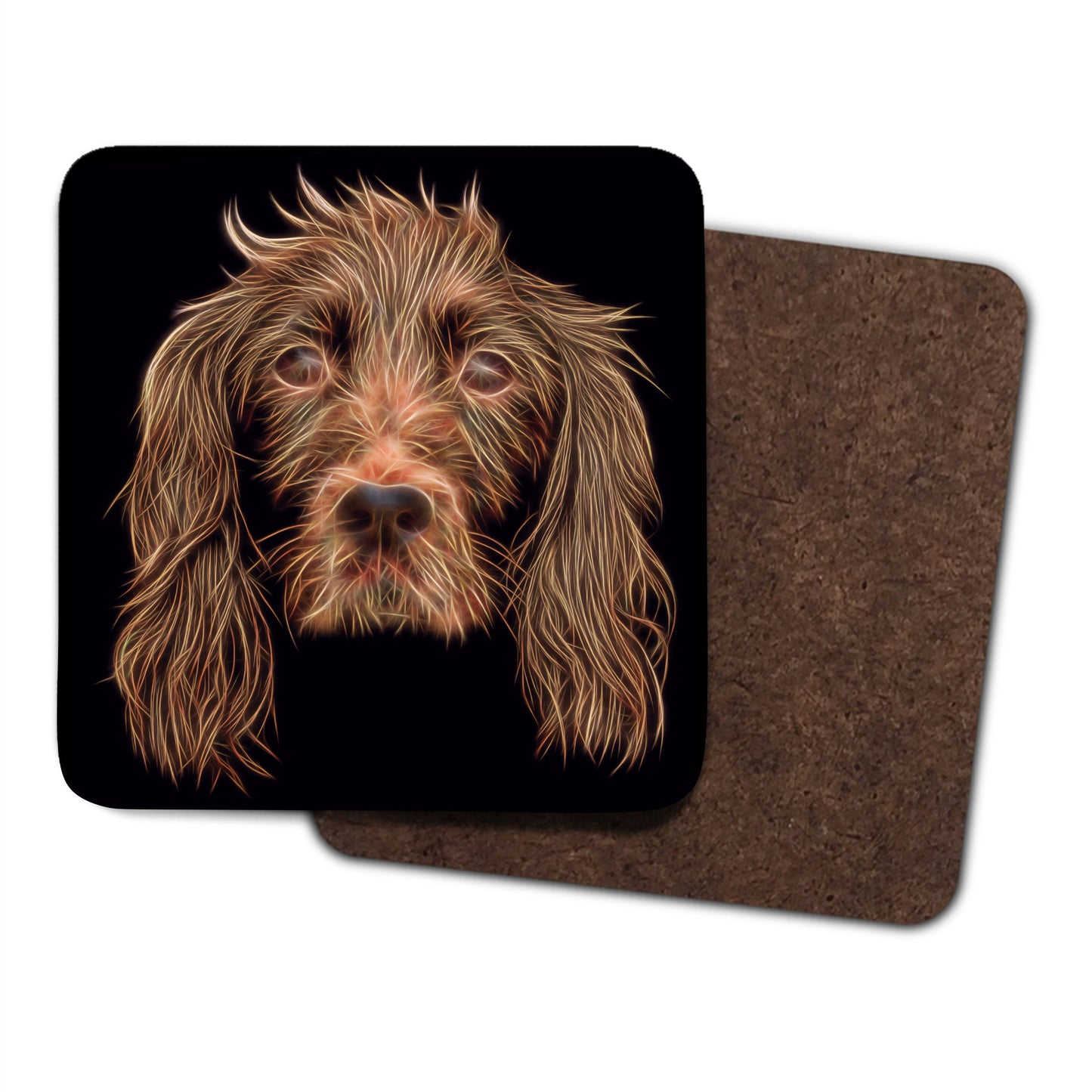 Red Working Cocker Spaniel Coasters, Set of 2, with Stunning Fractal Art Design.