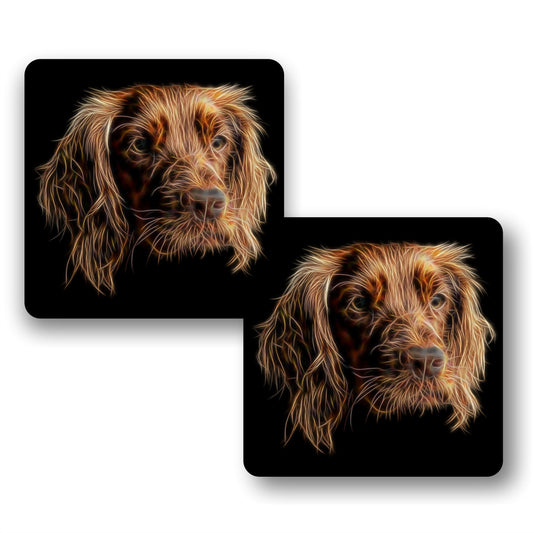 Red Working Cocker Spaniel Coasters, Set of 2, with Stunning Fractal Art Design.