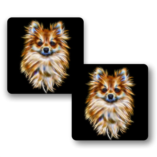 Pomeranian Dog Coasters, Set of 2, with Stunning Fractal Art Design.