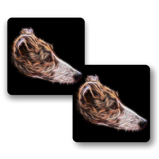 Brindle and White Greyhound Dog Coasters, Set of 2, with Stunning Fractal Art Design.