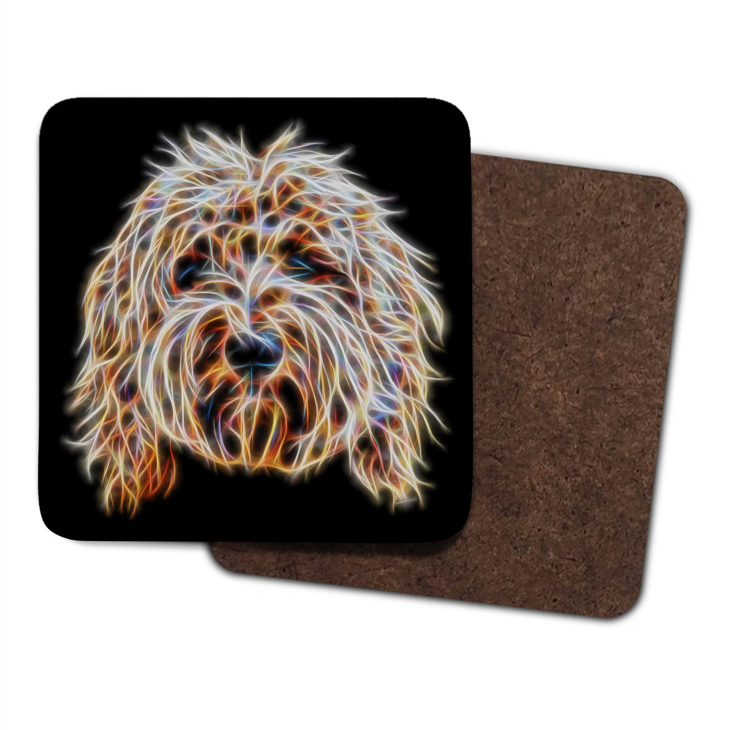 Gold Labradoodle Coasters, Set of 2, with Stunning Fractal Art Design