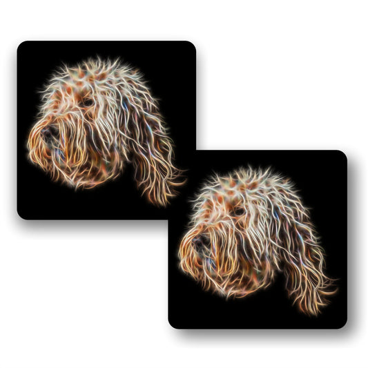 Gold Labradoodle Coasters, Set of 2, with Stunning Fractal Art Design