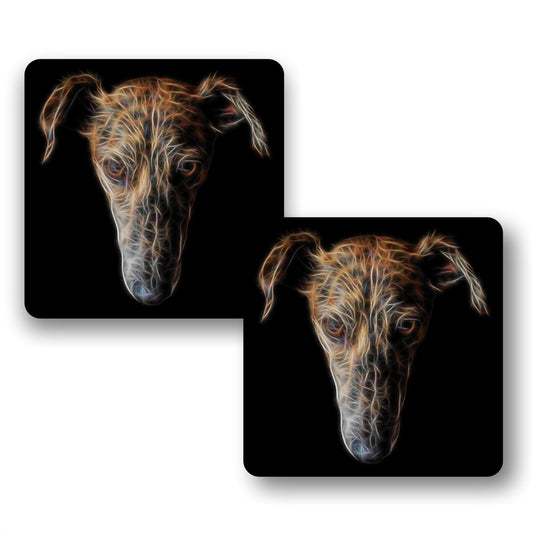 Brindle Lurcher Coasters, Set of 2, with Stunning Fractal Art Design.