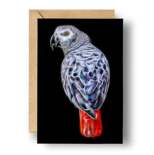 African Grey Parrot Greeting Card with Stunning Fractal Art Design (Blank Inside)