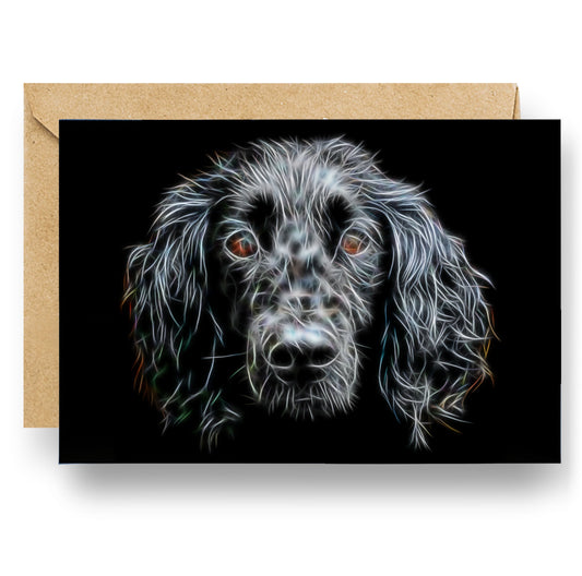 Black Working Cocker Spaniel Greeting Card with Stunning Fractal Art Design