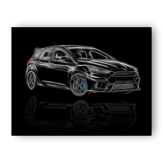 Ford Focus RS Print with Stunning Fractal Art Design. Various Sizes and colours blue, green, orange, black, grey, and white available