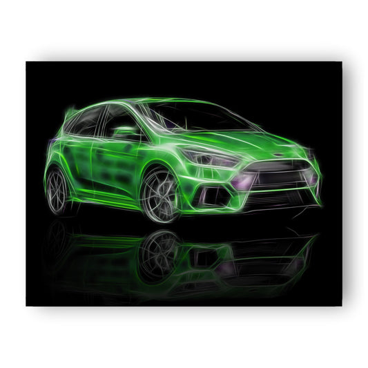 Ford Focus RS Print with Stunning Fractal Art Design. Various Sizes and colours blue, green, orange, black, grey, and white available