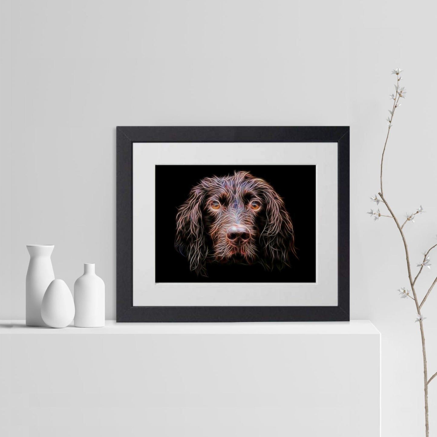 Chocolate Working Cocker Spaniel Print with Stunning Fractal Art Design.