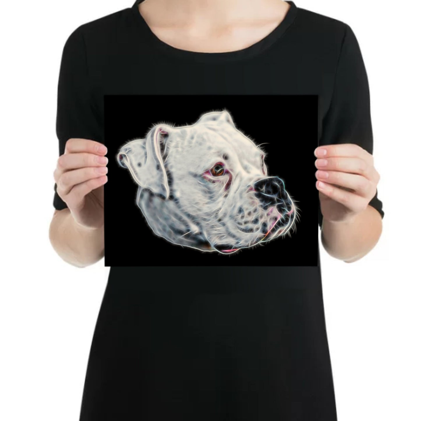 White Boxer Dog Metal Wall Plaque with Stunning Fractal Art Design