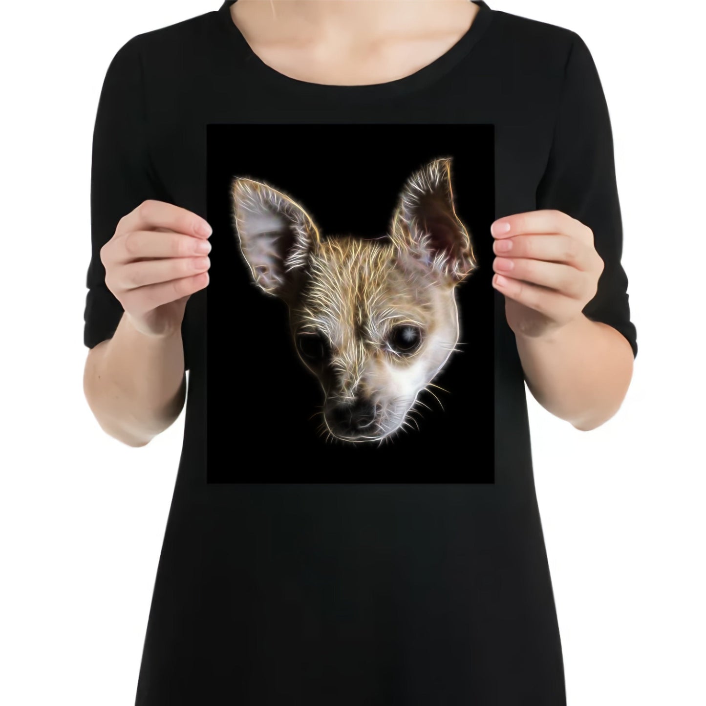 Cream Chihuahua Metal Wall Plaque with Stunning Fractal Art Design