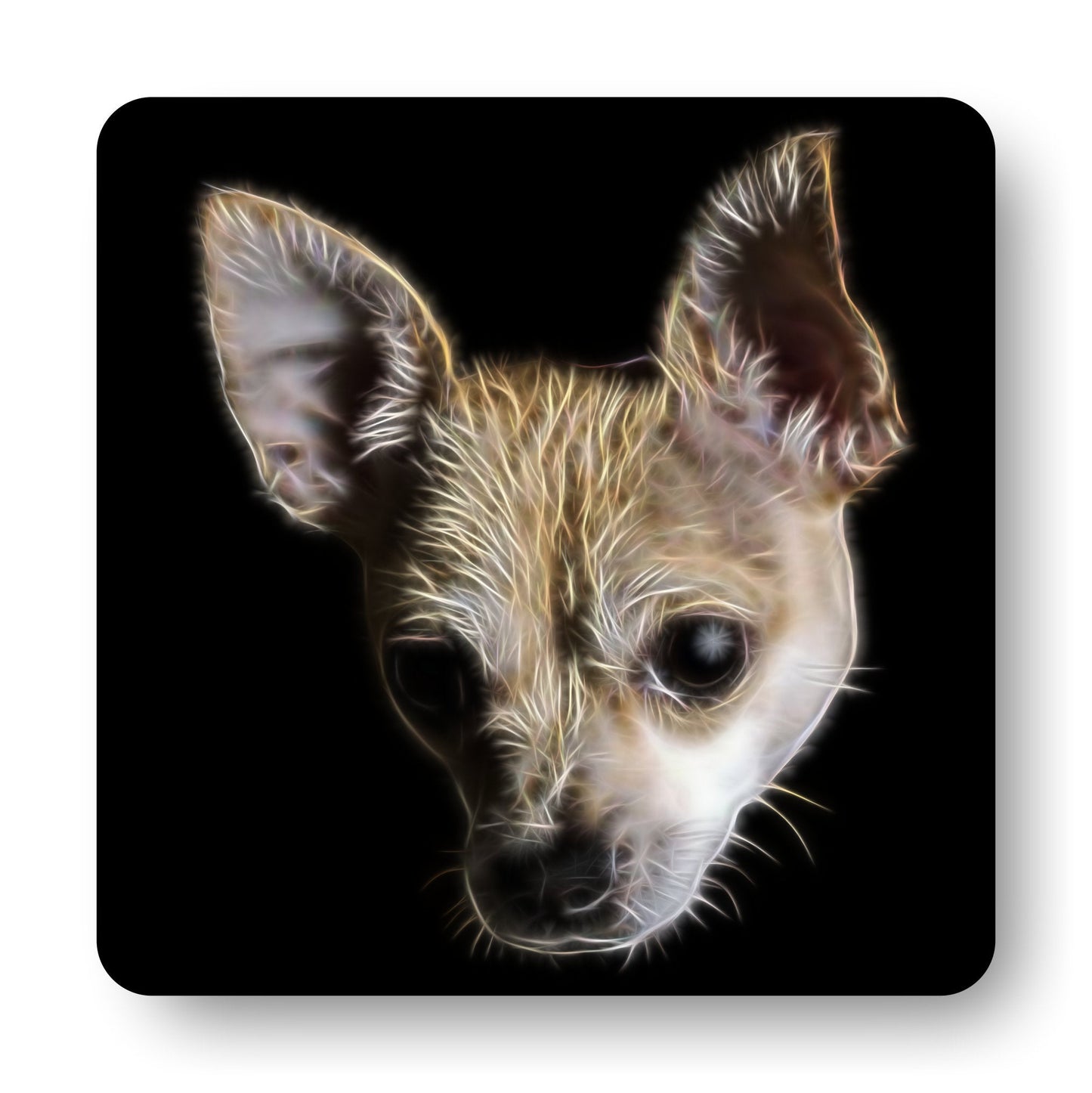 Cream Chihuahua Coasters, Set of 2, with Fractal Art Design.