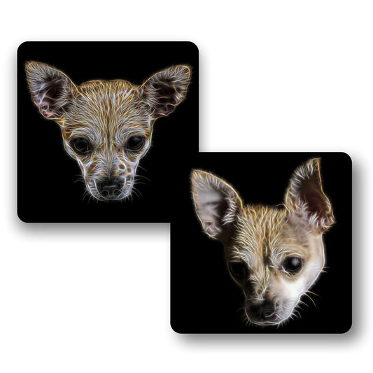 Cream Chihuahua Coasters, Set of 2, with Fractal Art Design.