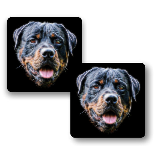 Rottweiler Coasters, Set of 2, with Fractal Art Design.
