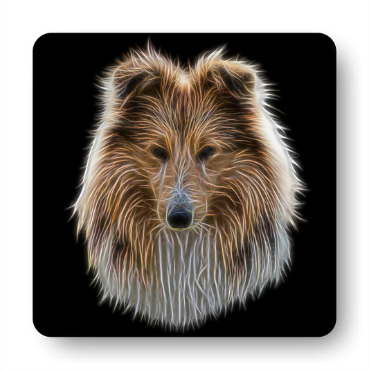 Shetland Sheepdog Coasters, Set of 4, with Stunning Fractal Art Design. Perfect Dog Owner Gift.