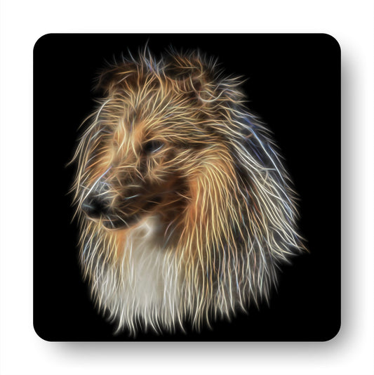 Shetland Sheepdog Coasters, Set of 4, with Stunning Fractal Art Design. Perfect Dog Owner Gift.